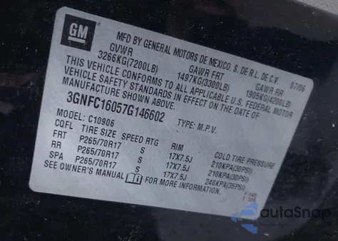 2007 Chevrolet Suburban 1500 Lt from USA, damaged, VIN 3GNFC16057G146602